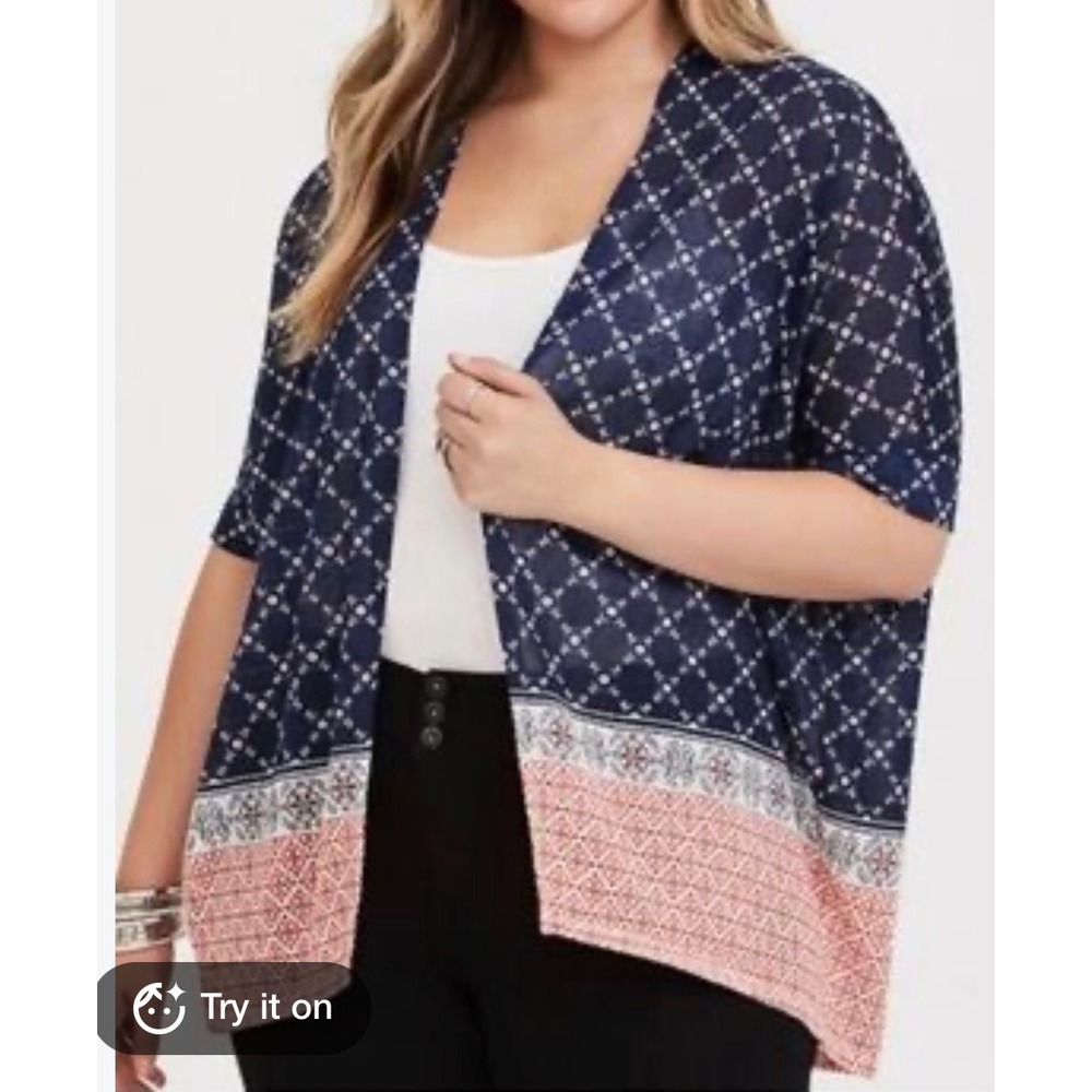 Torrid Navy Blue Coral Kimono Cardigan Plus 4X coverup boho dainty cottage resor
